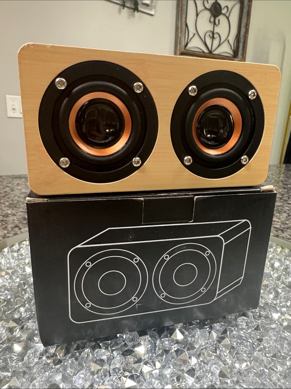Portable Dual Bluetooth Speaker - Maple Wood Finish, Black & Copper Accents